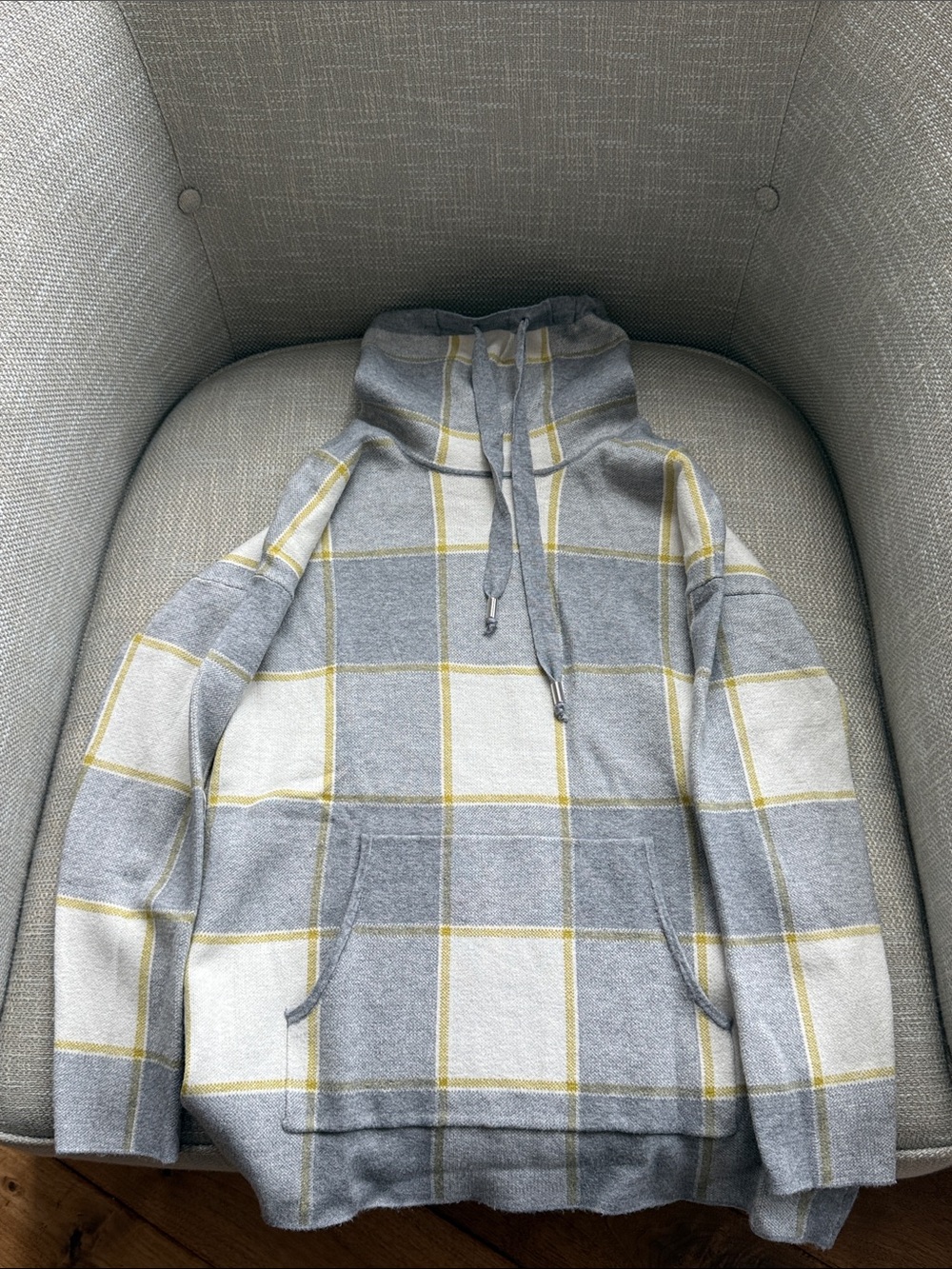 Rachel Zoe Gray Plaid Turtleneck Sweater with Yellow Windowpane